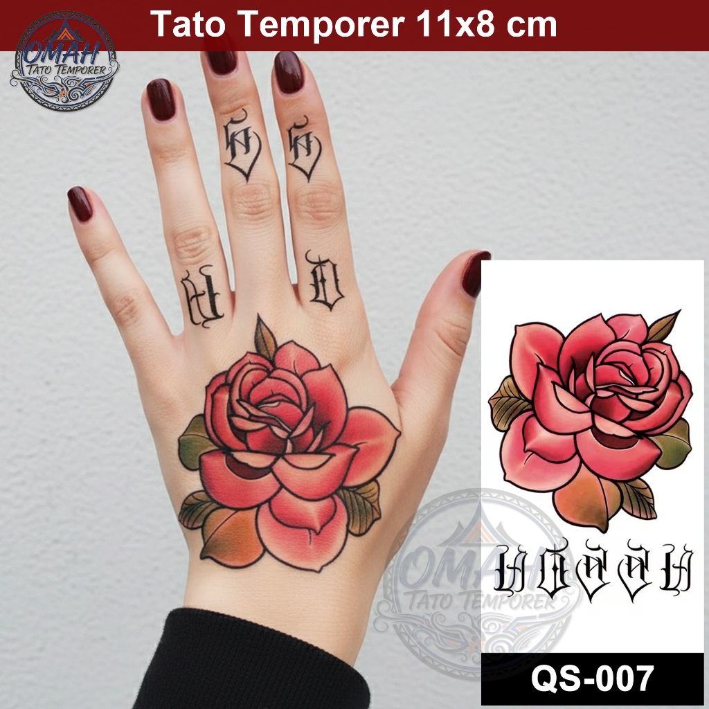 QS 007 Tato Temporer Temporary Waterproof Punggung Tangan Anti Air Mawar Pink
