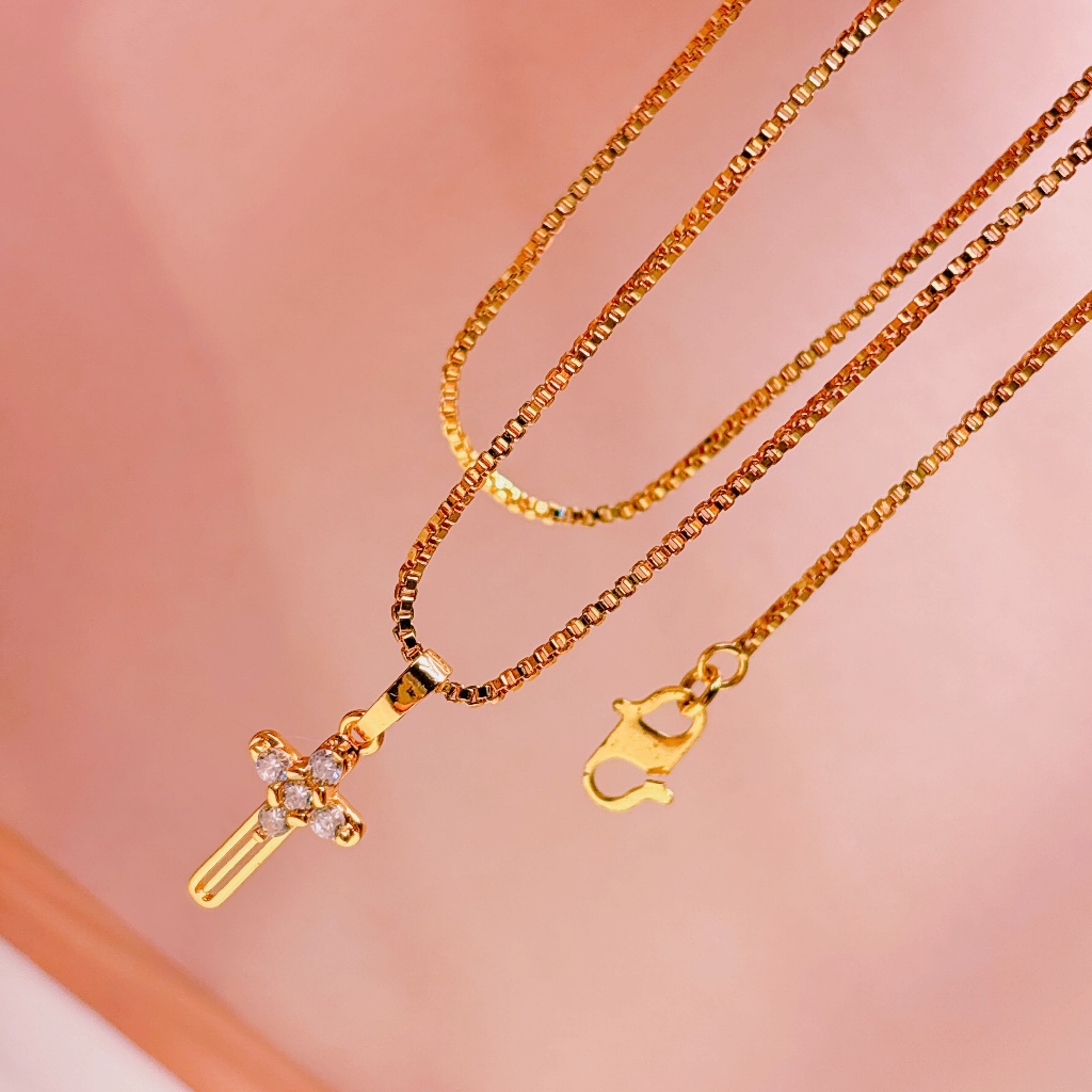Aish Kalung Salib Zircon Impor Lapis Emas 18k Xuping Bestquality Kalung Salib Wanita TitaniuM Asli