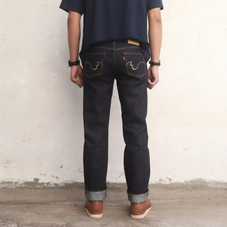 Raw Denim 16oz Black Indigo celana denim selvedge slim straight artikel Merkurius brand BLR DENIM