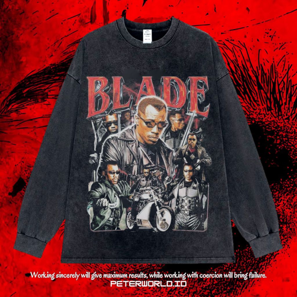 Kaos Blade Long sleeve Oversize Washing Vintage Tee | Kaos Oversized | Kaos Long sleeve | Kaos Washi