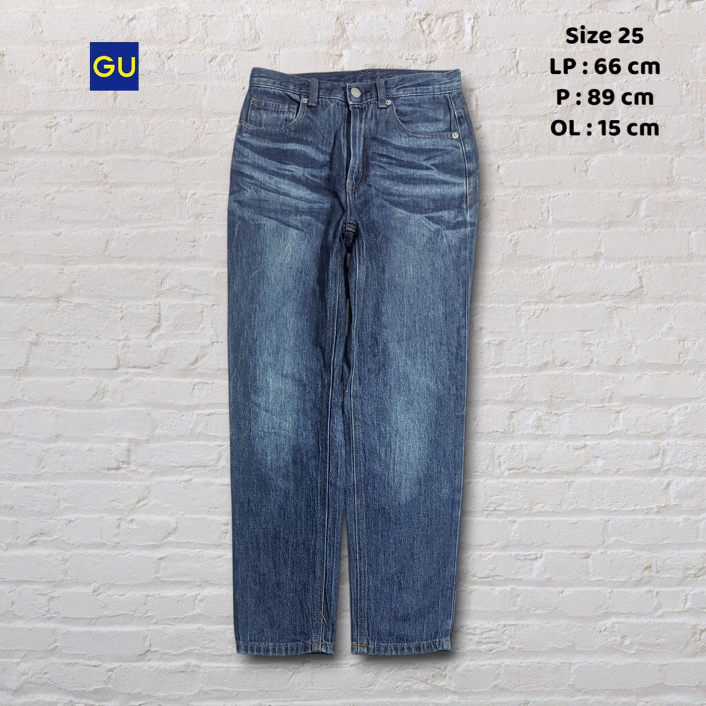 Size 25 Celana Panjang Jeans GU Blue Washed Fading Slim fit Original Second Preloved #C2J35