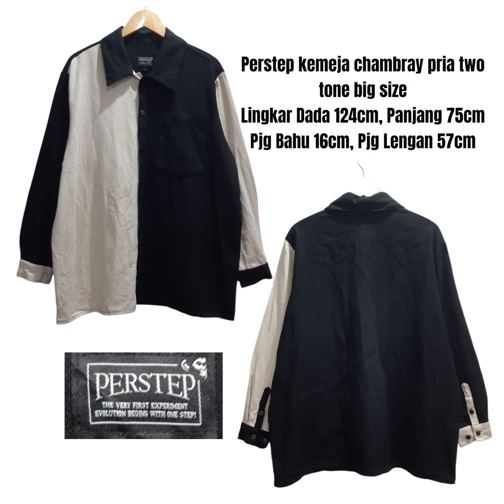 Perstep kemeja chambray pria two tone big size