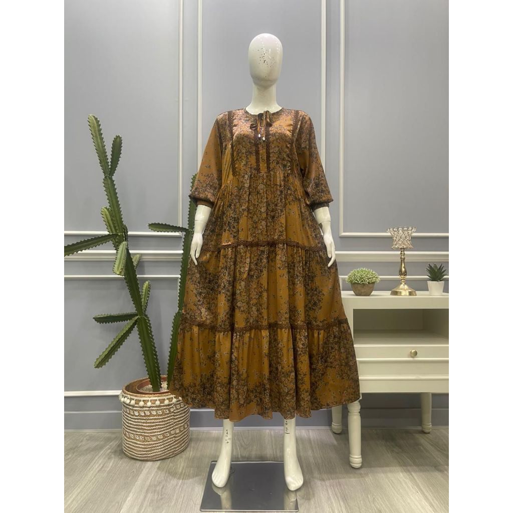 Midi dres Salvina silk renda motif busui