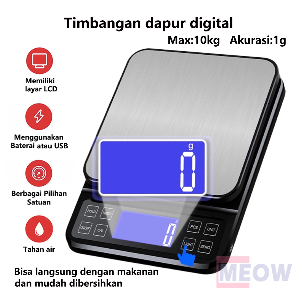 Timbangan Digital  kue 10kg /1gr Tahan Air kitchen Scale USB  Rechargeable Timbangan elektronik