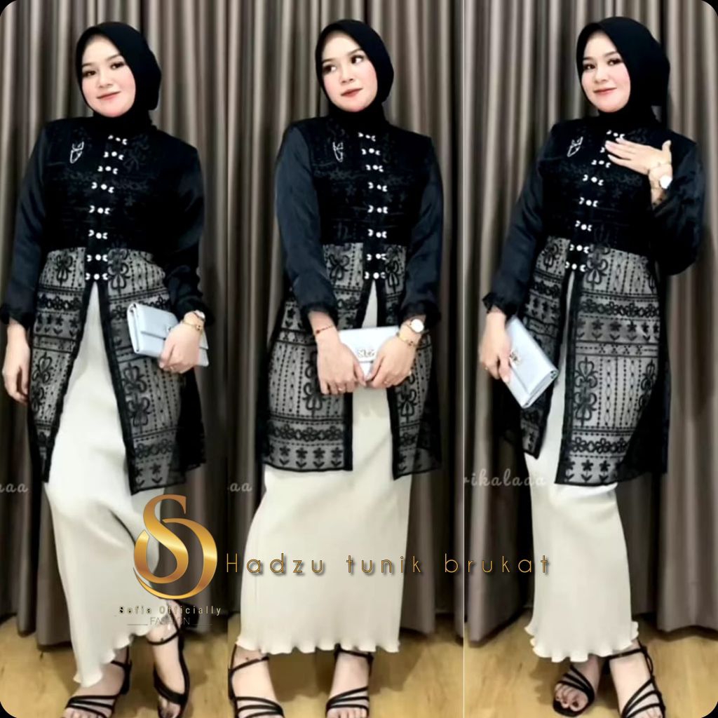 Sofia Oficially - Hadju Tunik Brukat Bordir Sapto / Tunik Brokat Kondangan Payet Diamond / Baju kond