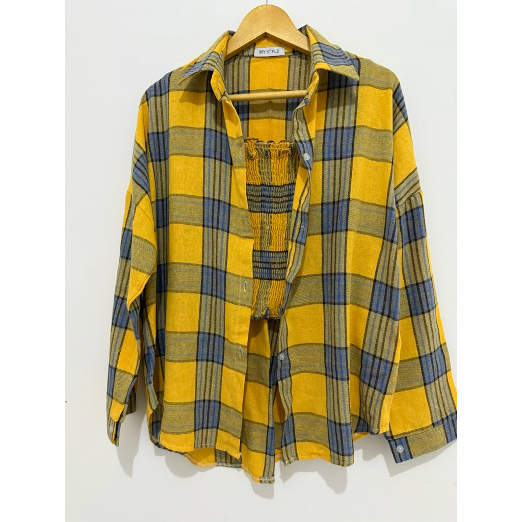 Set kemeja wanita kotak & cami top