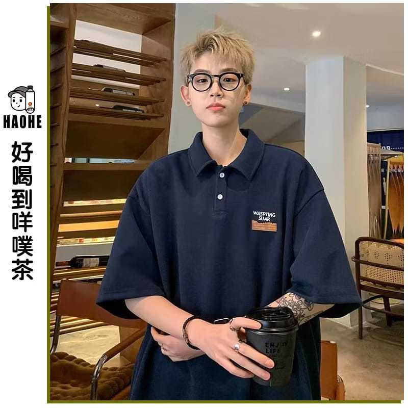 WAPITING Kaos Polo Oversize Rugby Polo Shirt / Oversize Rugby Lengan Pendek