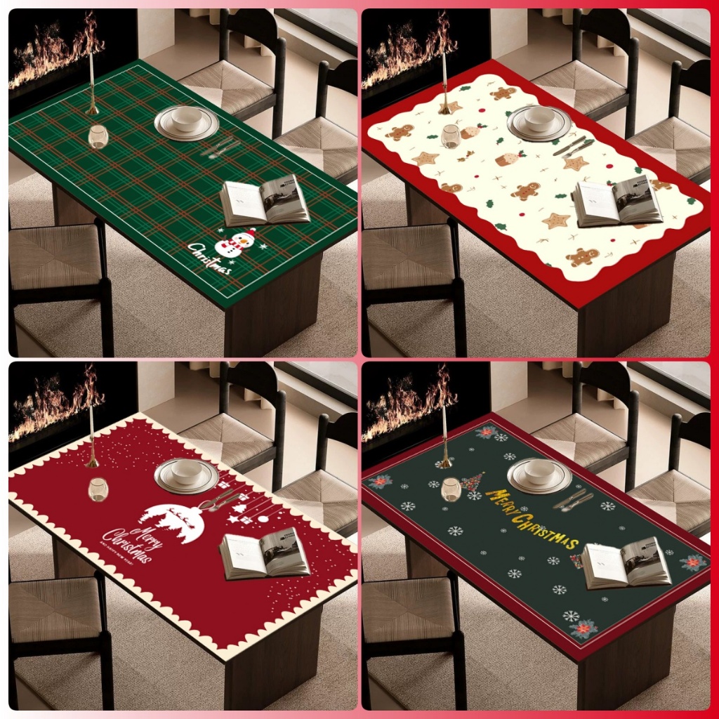 Taplak Meja Natal Anti Air Dekorasi Ruang Tamu Alas Meja Makan Motif Christmas Anti Slip