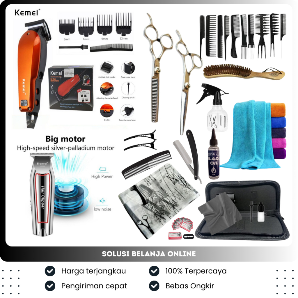 Kemei Alat Cukur Rambut / Mesin Cukur Rambut Elektrik Portable Rechargeable Professionaly