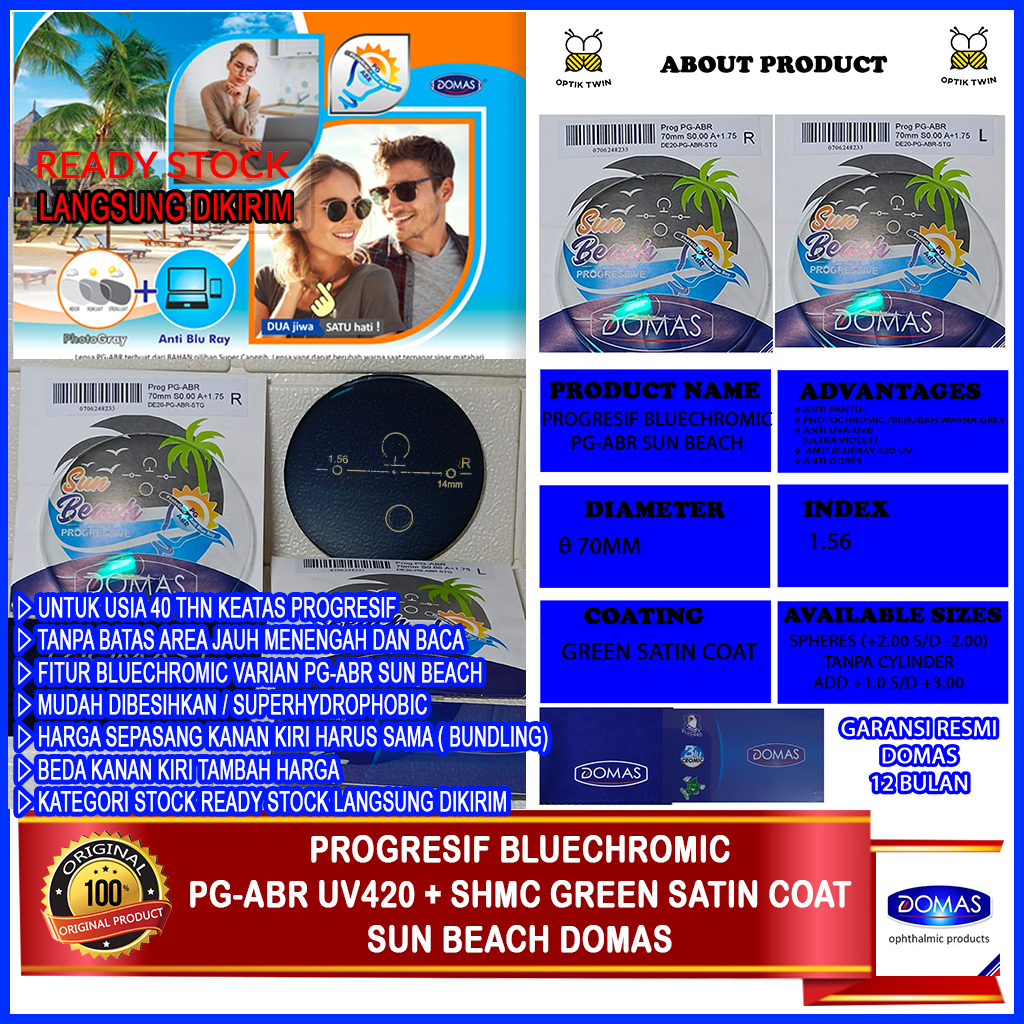 PROGRESIF BLUECHROMIC PG-ABR SUN BEACH DOMAS UV420+CUT SHMC GREEN SATIN COAT READY STOCK