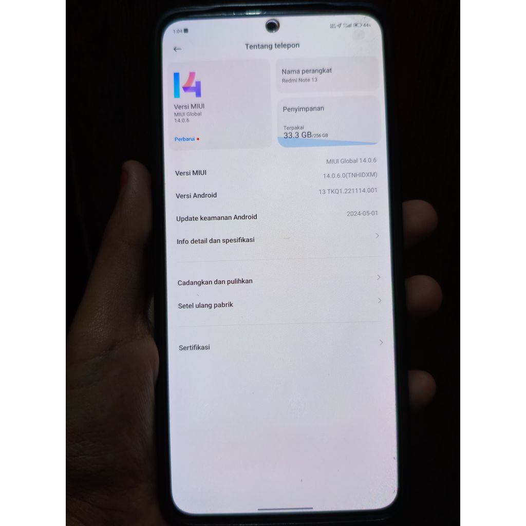 Hp xiaomi note 13 ram 8 gb/256