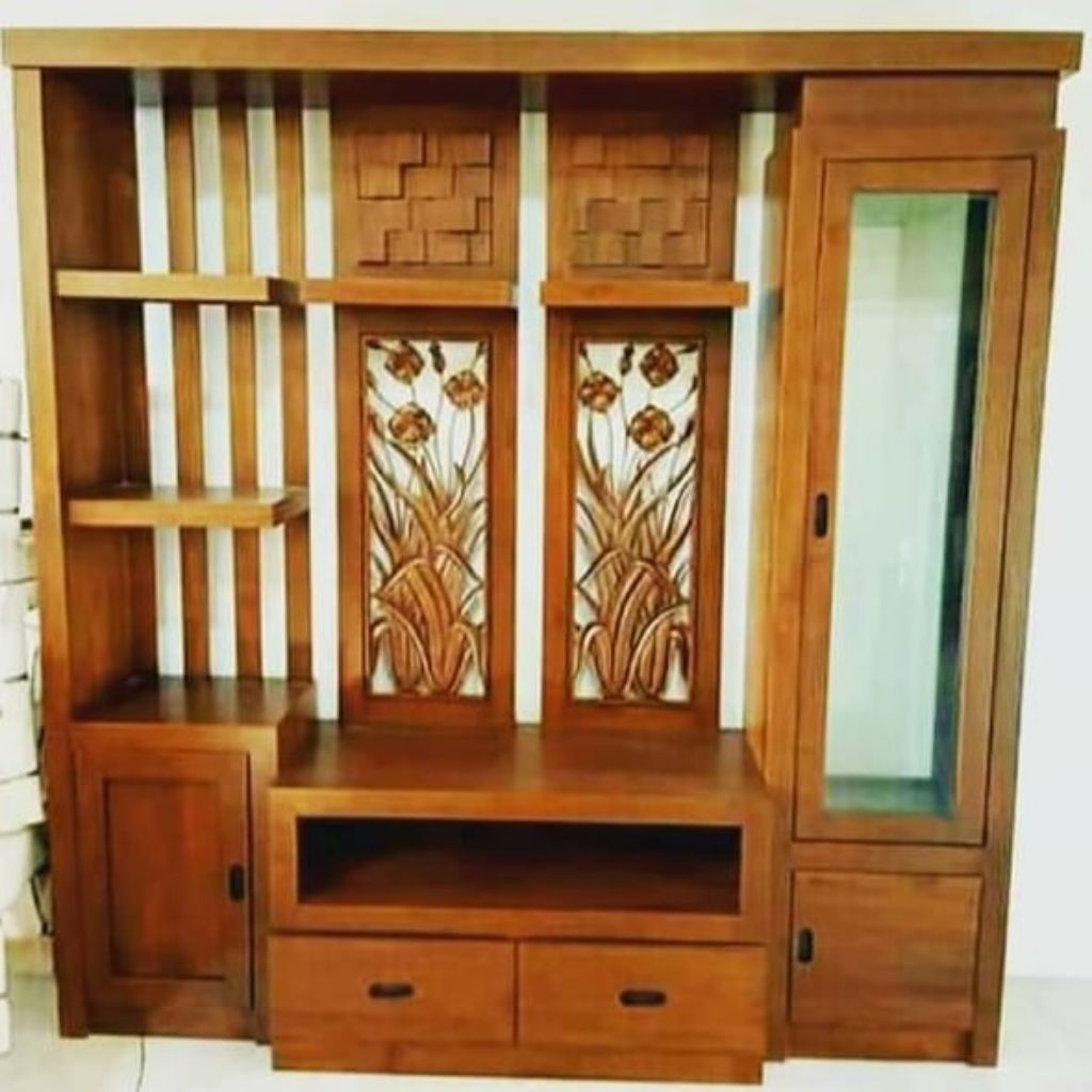 bufet partisi jati/bufet tv jati/bufet penyekat ruangan kayu jati solid ukuran 180x200