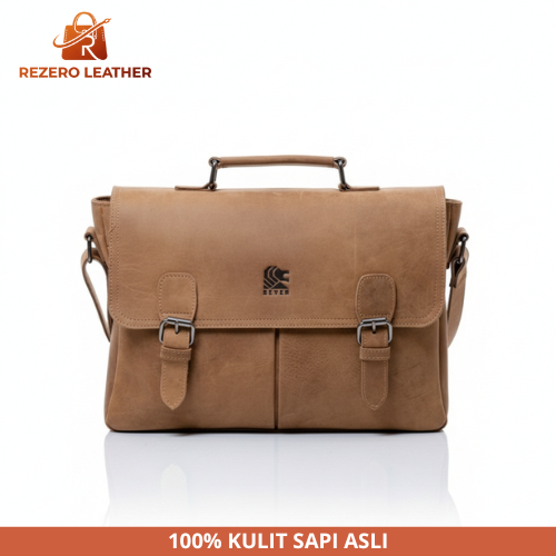 TAS SELEMPANG KERJA / KANTOR / LAPTOP PRIA BAHAN 100% FULL KULIT SAPI ASLI ORIGINAL REVEN