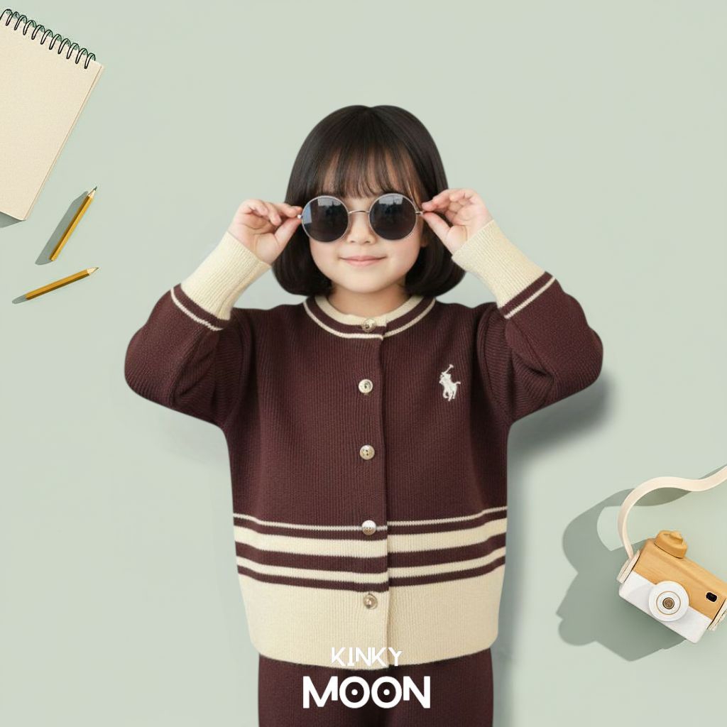 Cardigan Polo Salur Couple Ibu Dan Anak Perempuan Sweater Atasan Wanita Keluarga