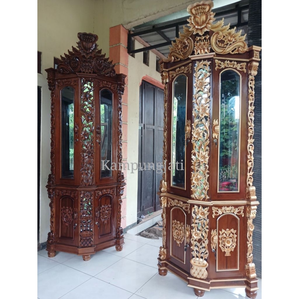 LEMARI SUDUT, LEMRI SUDUT JATI, LEMARI SUDUT RUANG TAMU, LEMARI SUDUT MIRAH, BUFET POJOK, LEMARI HIA