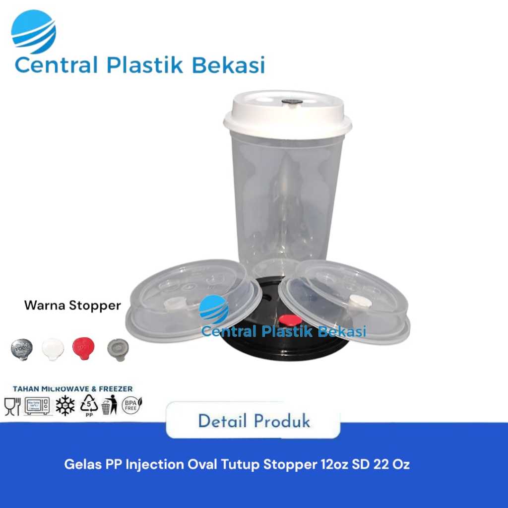 Gelas Cup PP Injection Bening Oval 12oz/14oz /16oz / 22oz Stopper  ISI 25PC