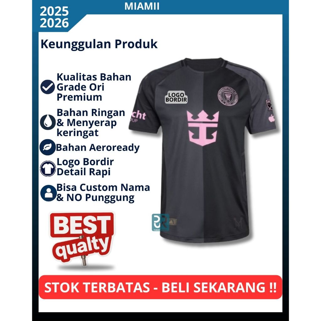 Jersey Interrr Miami Away 2025 2026 Baju Sepak Bola Messi Grade Ori Pria