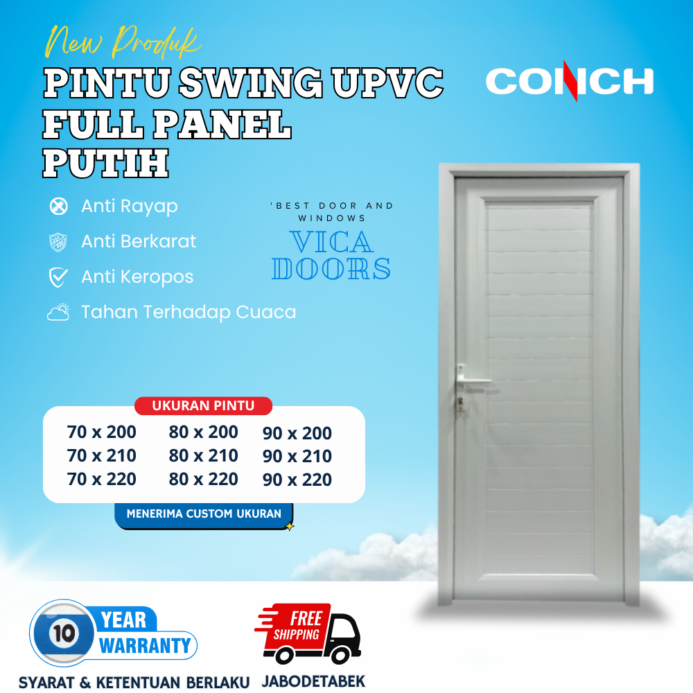 Pintu Swing Full Panel UPVC Pintu Rumah Modern Minimalis Warna Putih Conch UPVC