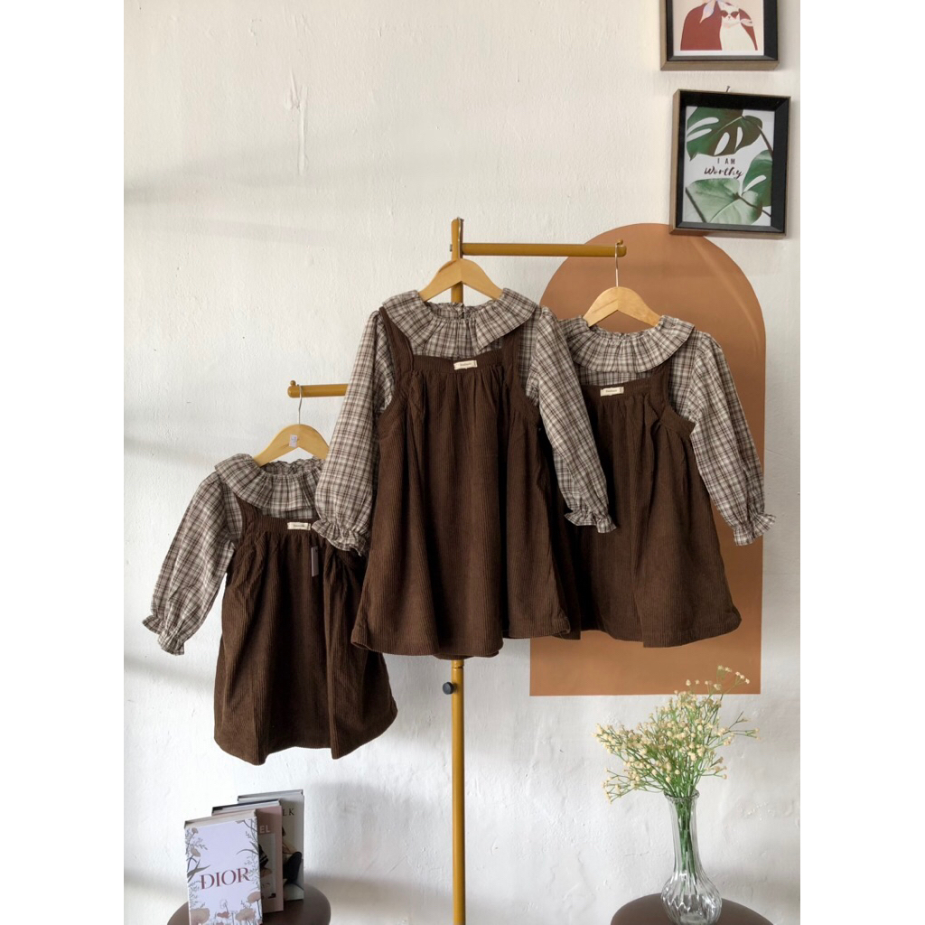 LITTLE ELS~ 002 DRESS ANAK VINTAGE CURDUROY SETELAN BAJU PENDEK 3IN1 ANAK PEREMPUAN SETELAN BAJU ATA