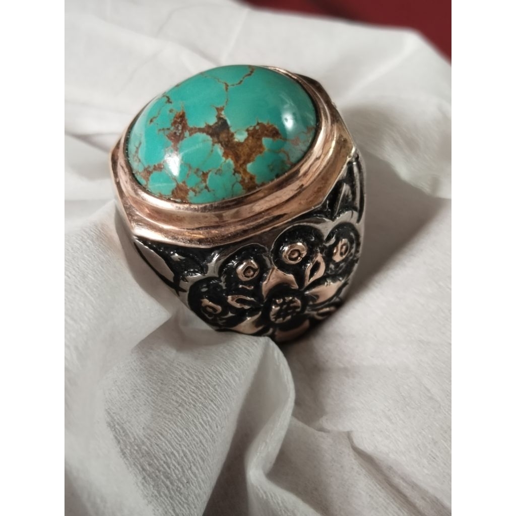 cincin pirus persia natural moslen ring perak handmade ukir tebal