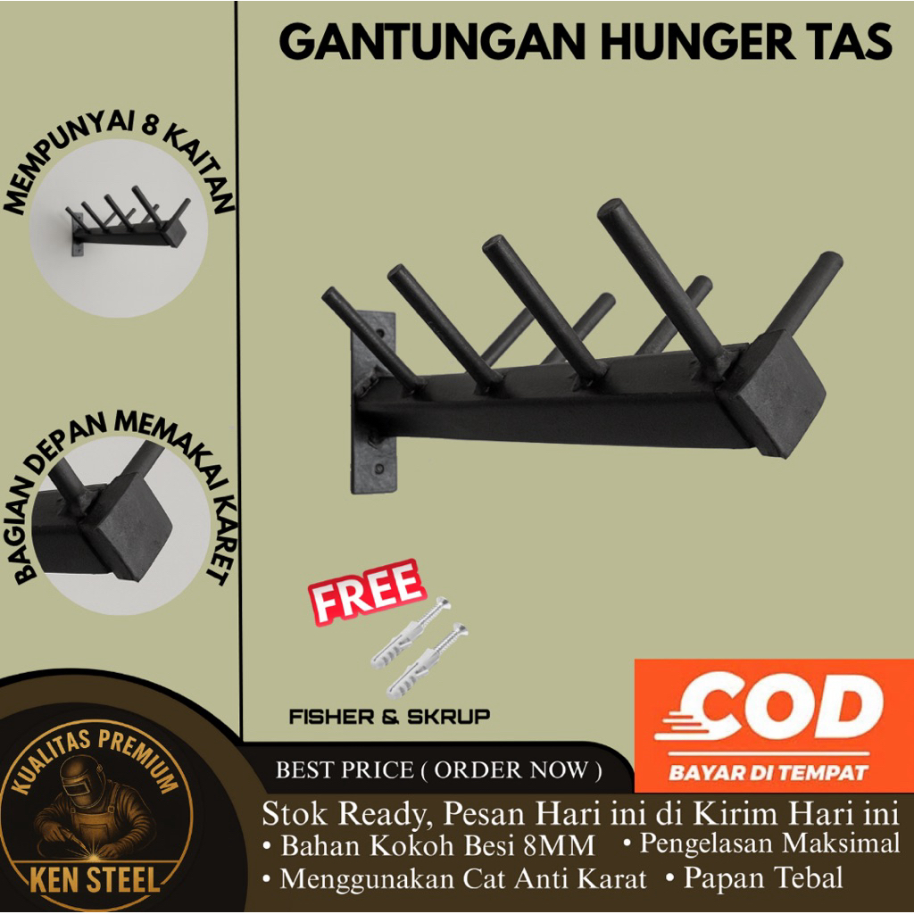 Gantungan Hanger TAS Tempel Dinding Serbaguna dari Besi