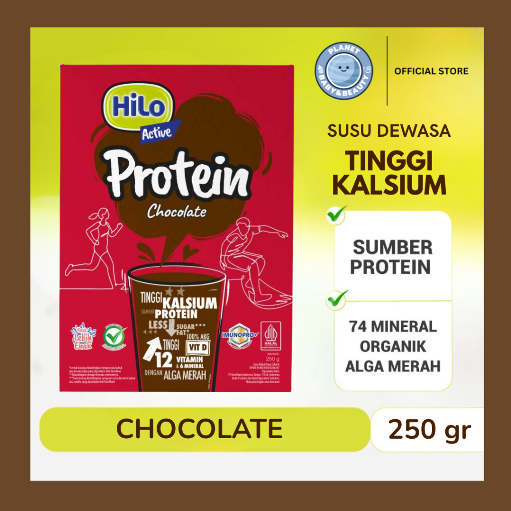 Hilo Active Protein 250gr Rasa Chocolate - Susu Tinggi Kalsium Rendah Lemak