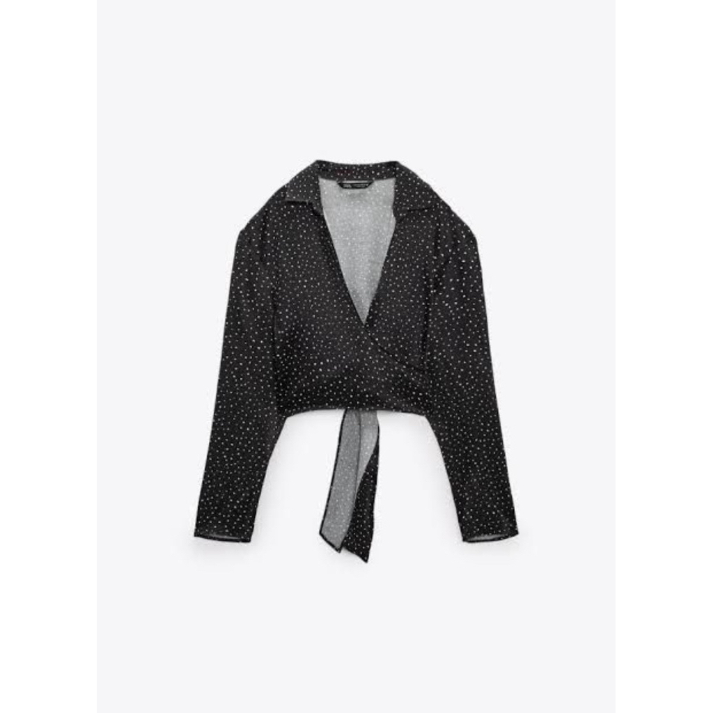 ZARA BLOUSE EFFECT SATIN POLKADOT BLACK