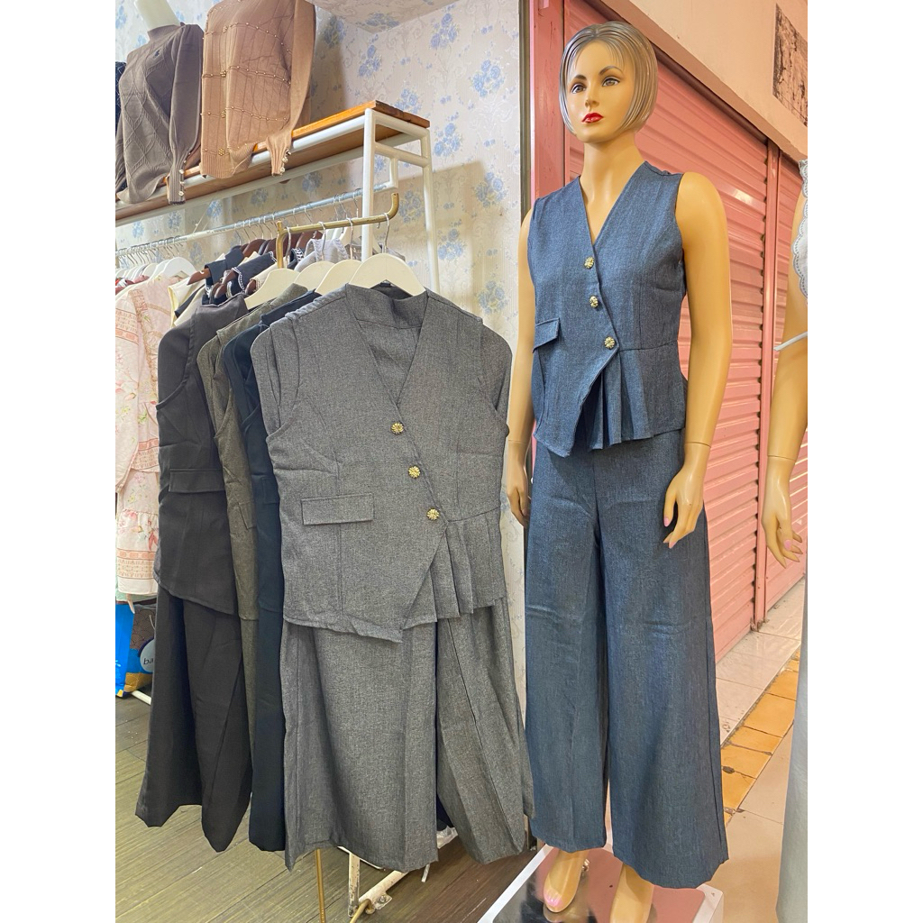 set rompi rempel celana kulot