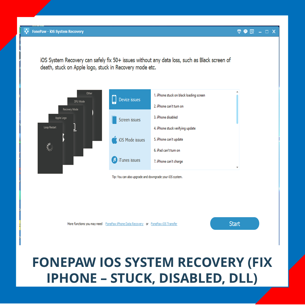 FONEPAW IOS SYSTEM RECOVERY (FIX IPHONE – STUCK, DISABLED, DLL) - PERBAIKAN IPHONE STUK