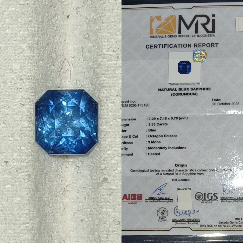 Natural Blue Sapphire Srilanka 2,83ct Heat Only Serti MRI
