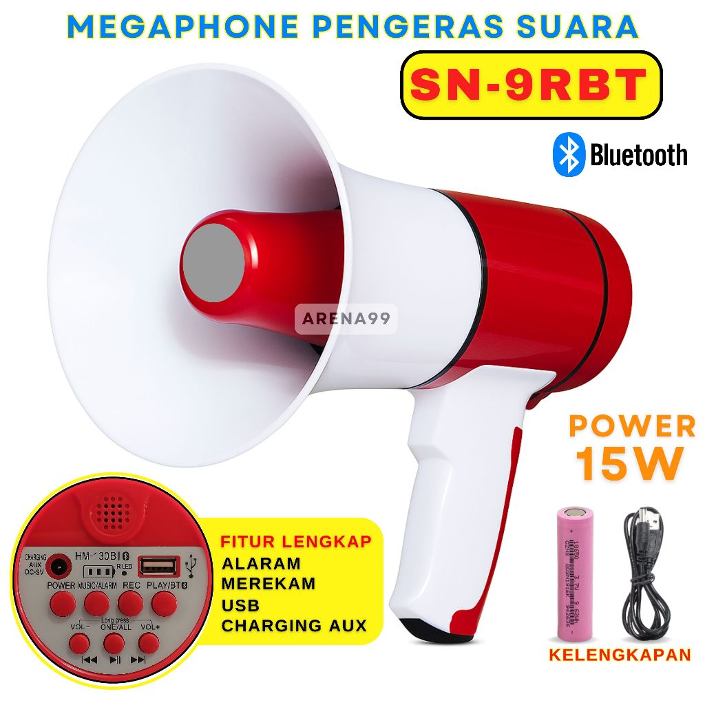 Megaphone SN 9RBT - Pengeras Suara Megaphone Bisa Bluetooth- (Siren/Record/USB/SD Card/DC Rechargeab