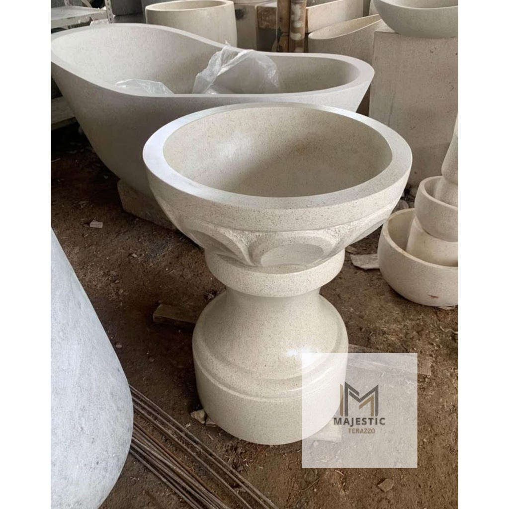 Pot Teraso| Pot Bonsai Indoor| Pot Teratai Minimalis Putih by Majestic Terazzo