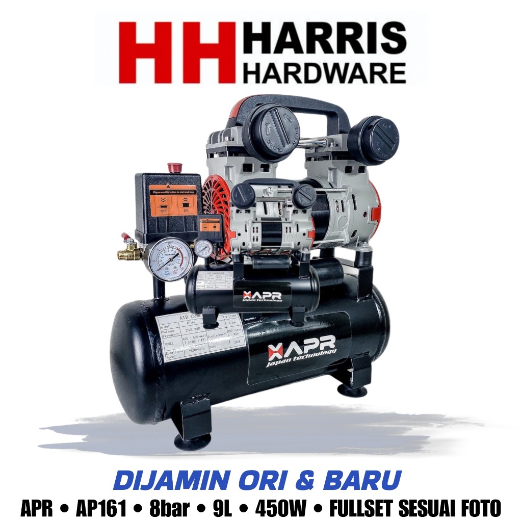 Raja Kompresor 9 liter APR AP161 silent 34 HP pk 500watt 8bar kompressor xapr
