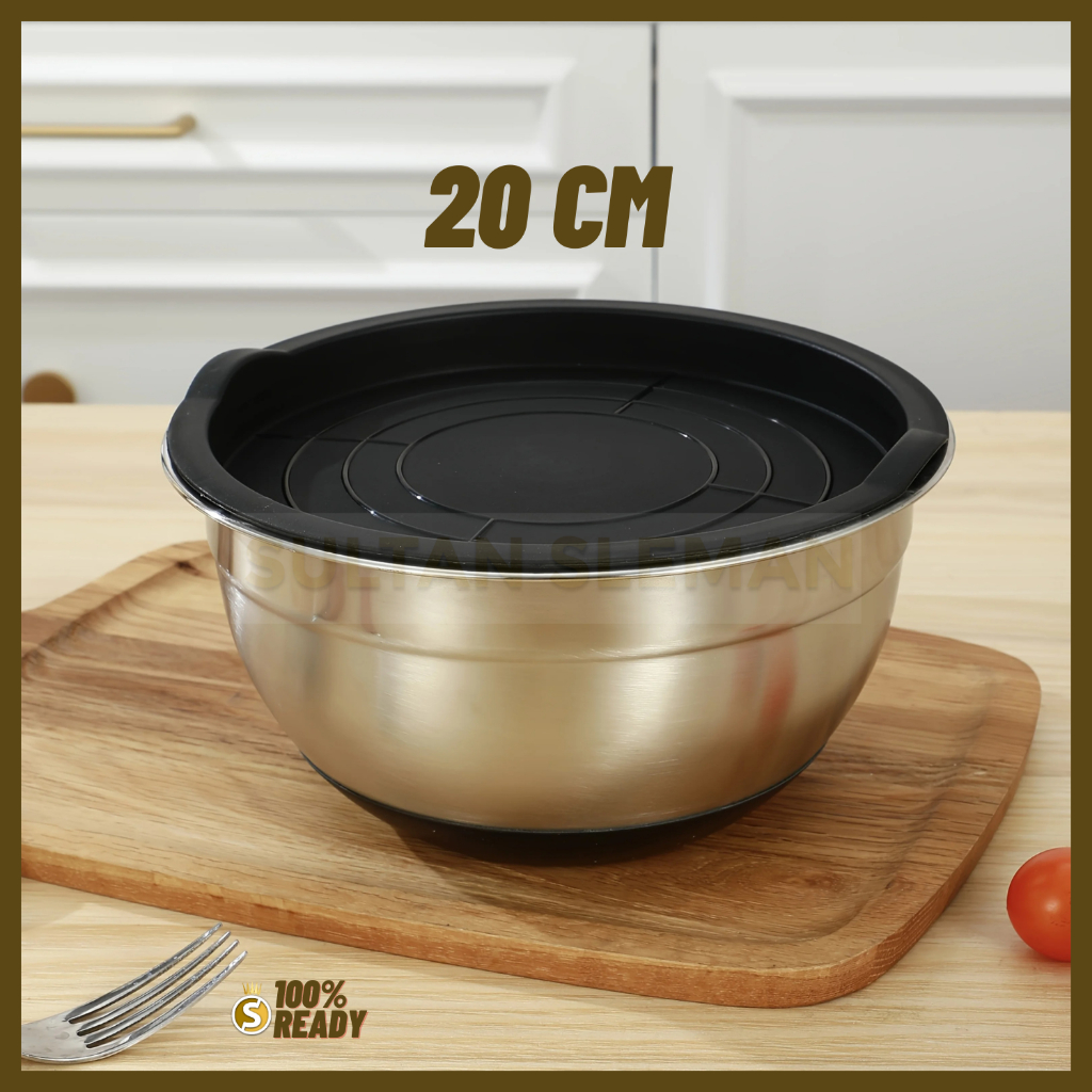 Mangkok Korea Dengan Tutup 20 CM / Mangkok Aduk Adonan Stainless + Tutup
