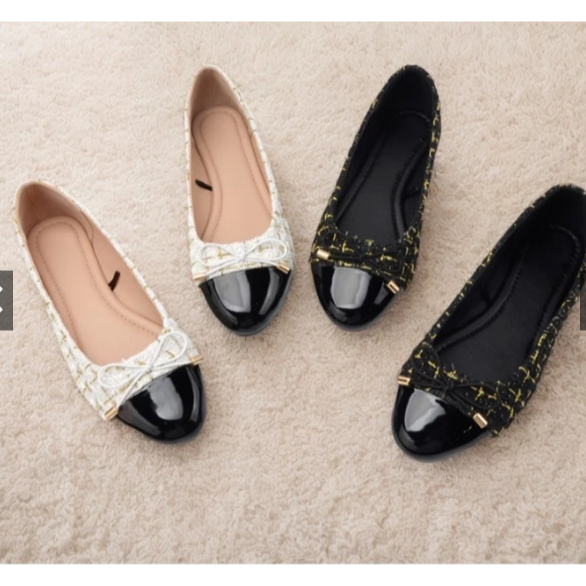 SPP-Sepatu Pansus wanita sepatu pansus perempuan sepatu flat wanita hitam putih tweed