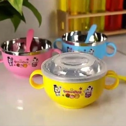 MANGKOK STAINLESS SET SENDOK 347767 JSC / MANGKOK STAINLESS ANAK /  MANGKOK MAKAN ANTI SLIP SENDOK
