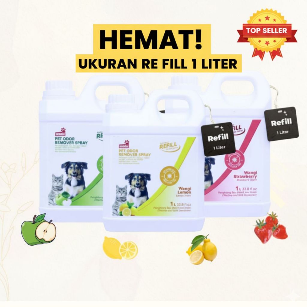 Novamos Penghilang Bau Kucing Anjing 1 Liter • Anti Pesing •  Disinfektan Kandang • Novamos Refill