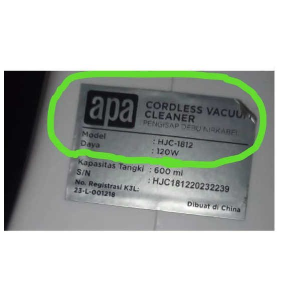 Charger Adaptor Vacuum Cleaner Ace Apa MOP Cordless APA CORDLESS VACUUM CLEANER Model HJC-1812