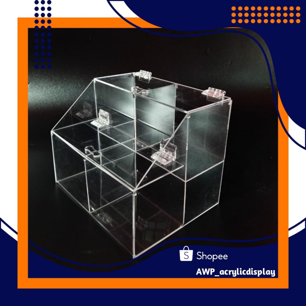 Display Tempat Permen Akrilik 2 Tingkat 4 Kotak / Tempat Permen Akrilik