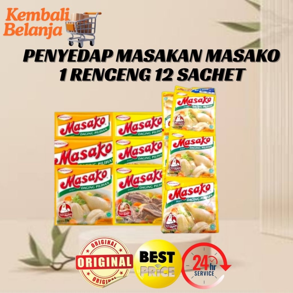 Penyedap Masakan Masako 1 Renceng Isi 12 Sachet/ Masako Renceng/ Masako Sapi/ Masako Ayam/ Bumbu Mas