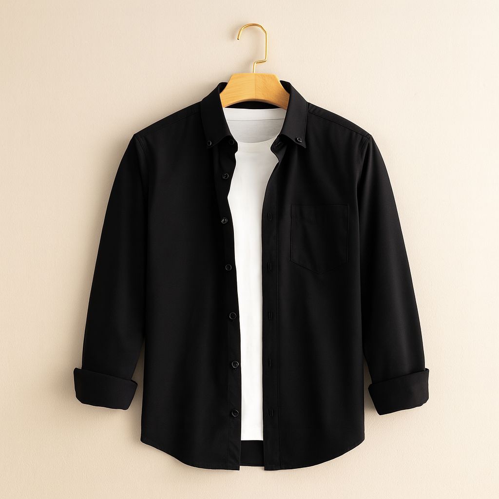 kemeja hitam pria , kemeja polos pria hitam , kemeja polos pria