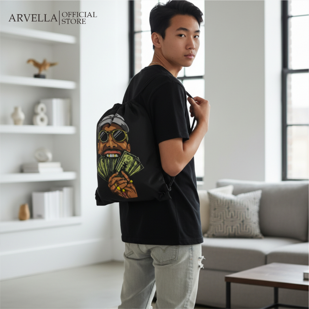 Tas Serut Sepatu Pria Motif Money Sepak Bola Futsal Tas Sekolah Olah Raga