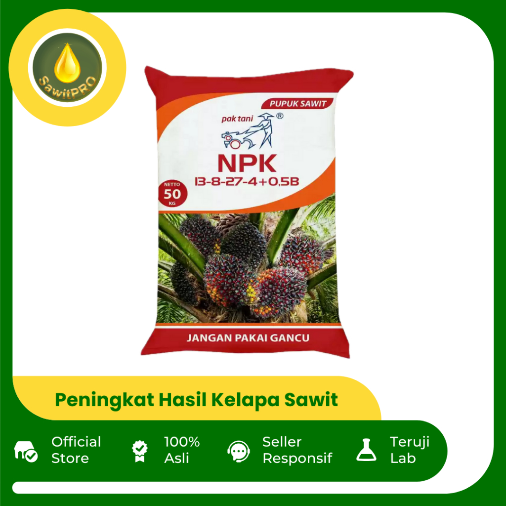 Pupuk NPK Sawit 13-8-27-4+0.5B Pak Tani (50 Kg) - Meningkatkan Hasil Kelapa Sawit