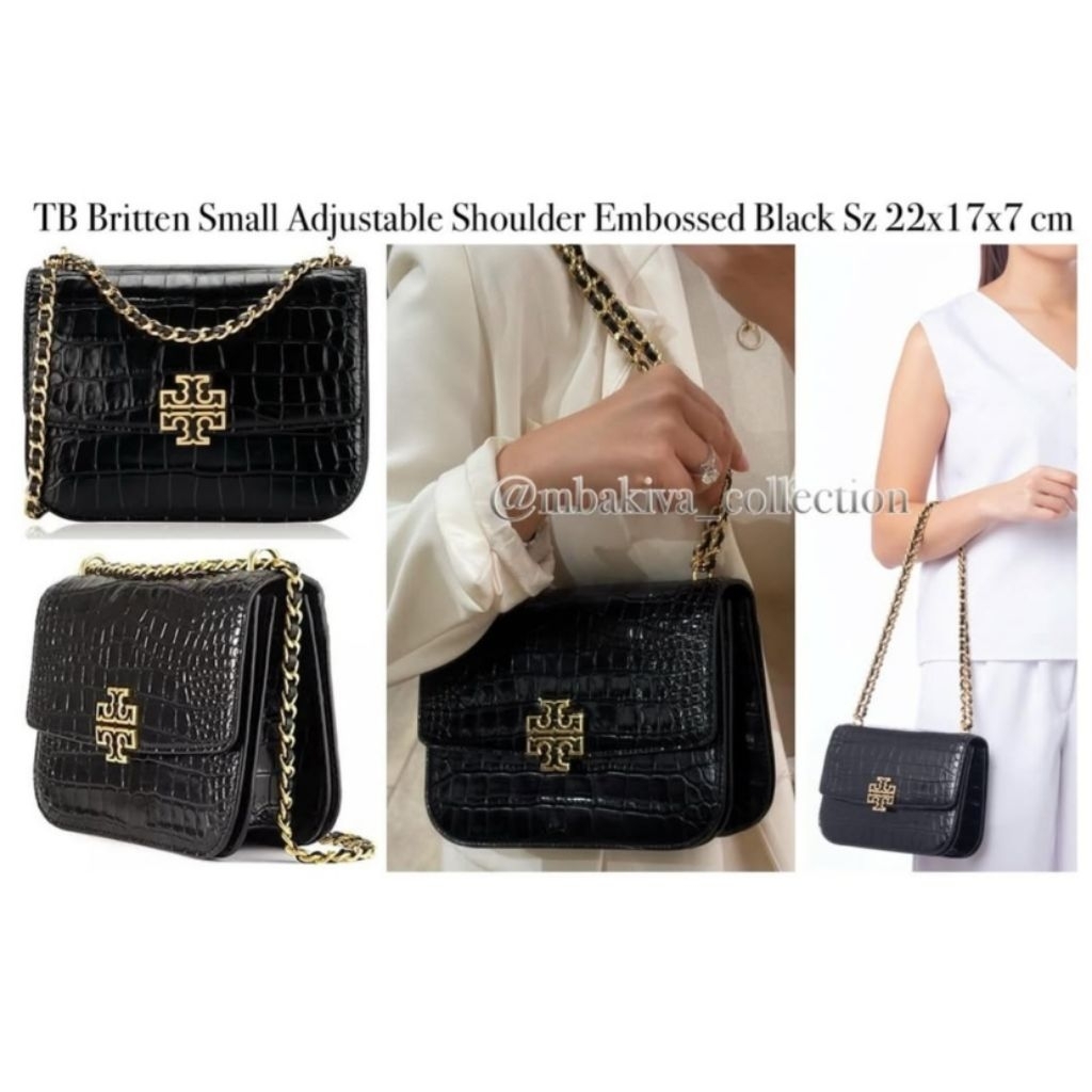TB Britten Small Adjustable Shoulder Embossed Black