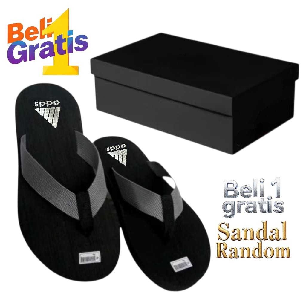 Beli 1 gratis sandal random motif Sandal Jepit Webing Pria Spon 10 mm Hitam/Abu adds