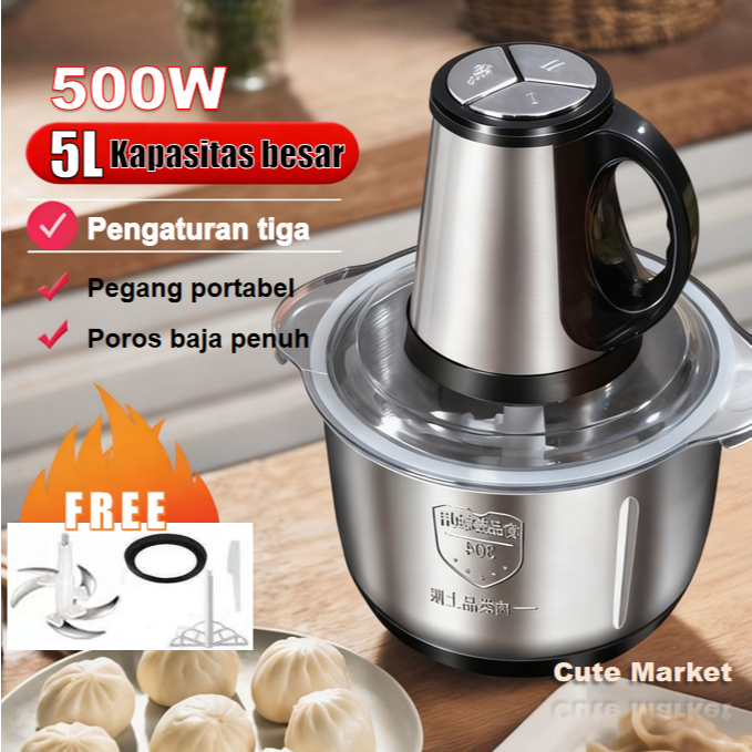 [READY] blender daging Besar 5L 304 Baja Tahan Karat Mudah dibersihkan chopper daging Penggiling Dag