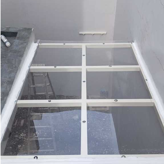 Kanopi sleding manual atap solarflat bening rangka besi