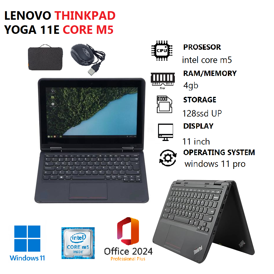 No touchscreen Laptop lenovo yoga 11e core m5 ram 4gb/128ssd windows 11 pro free instal fullset