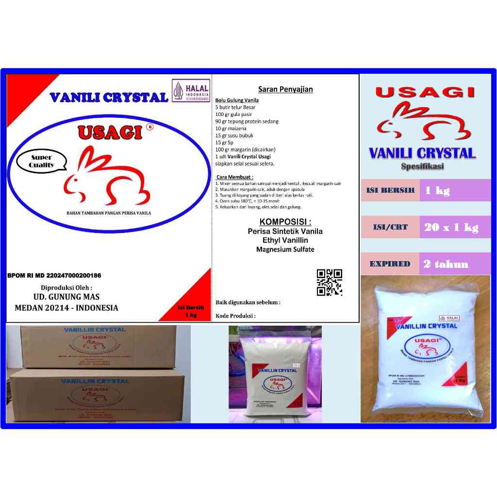 Perisa Vanili Usagi, Vanili Bubuk Crystal Usagi 1kg Halal