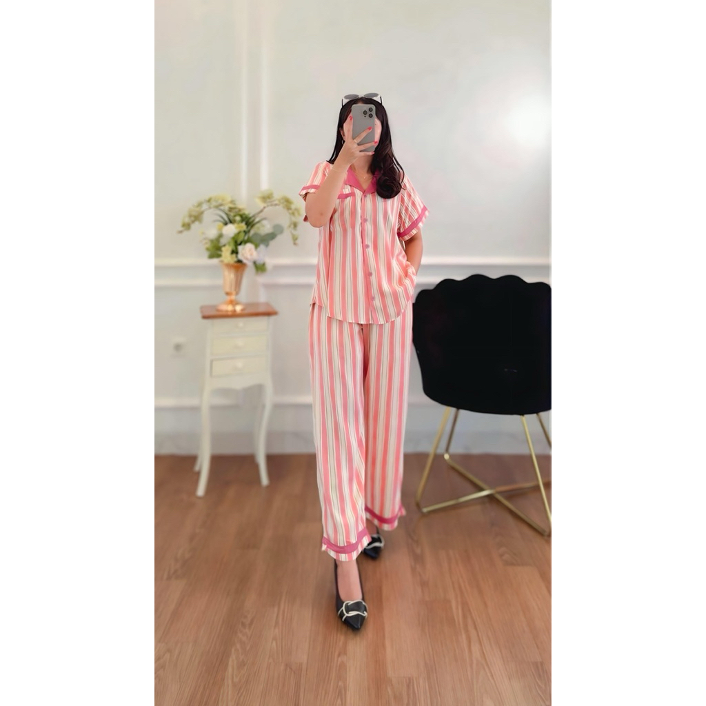 oneset amanda | setelan celana  | setcel | oneset jalan jalan piyama | baju tidur | oneset rayon pre